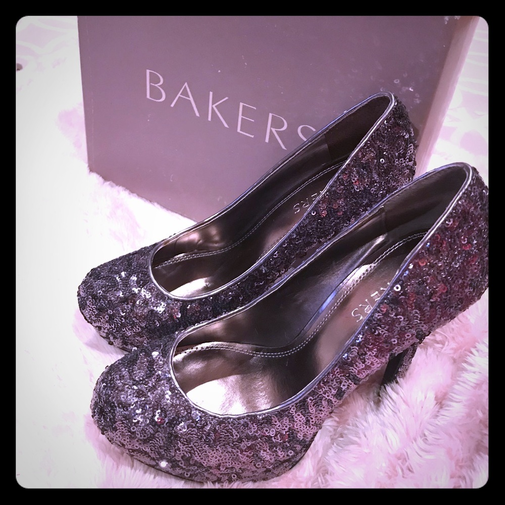 Bakers Black and Silver Sequin Pumps